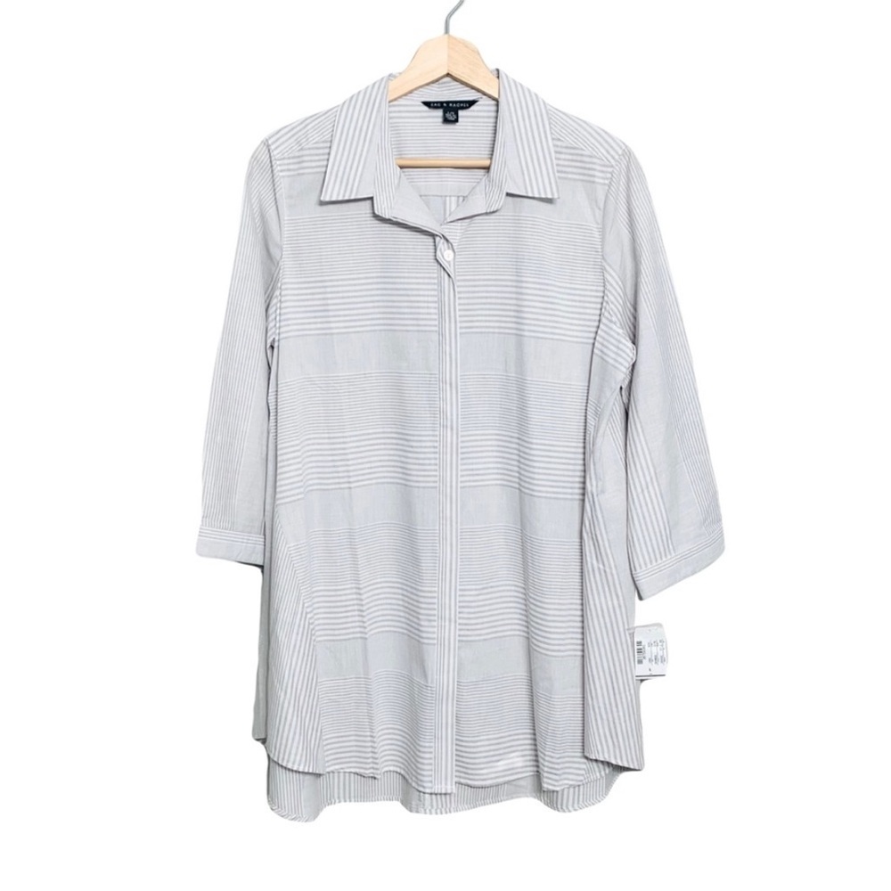 Zac & Rachel Tan & White Striped Long Sleeve Button Up Top Blouse Large